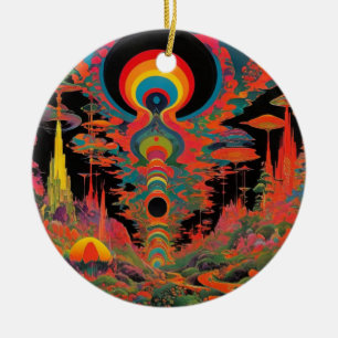 Ornamento De Cerâmica Arte Retro Psicodélico dos Anos 60 Trippy Vintage