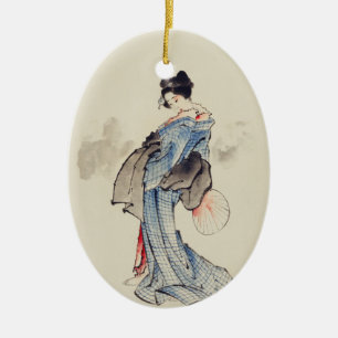 Ornamento De Cerâmica Arte Tradicional Japonesa de Geisha em Kimono