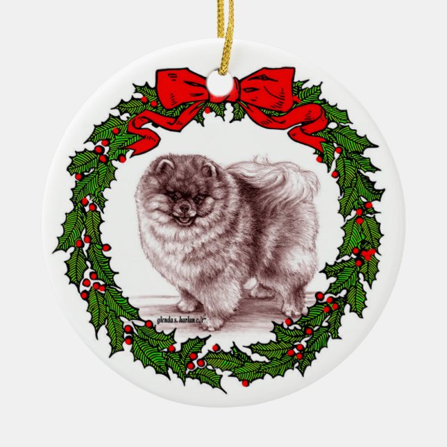 Ornamento De Cerâmica Arte Vermelha Pomeraniana por Glenda S. Harlan (Frente)