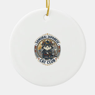 Ornamento De Cerâmica Arte Vetorial de Gato Japonês Samurai POD - Samura