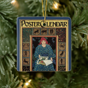 Ornamento De Cerâmica Arte Vintage Art Nouveau, Mulher Lendo Livro de As