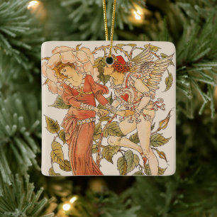 Ornamento De Cerâmica Arte Vitoriano Antigo, Rosa por Walter Crane