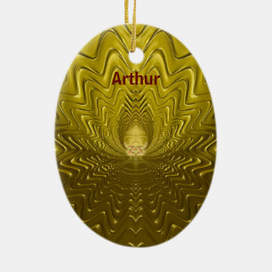 Ornamento De Cerâmica ARTHUR ~ OVO LESTE ~ Ripples Douradas FRACTAIS ~