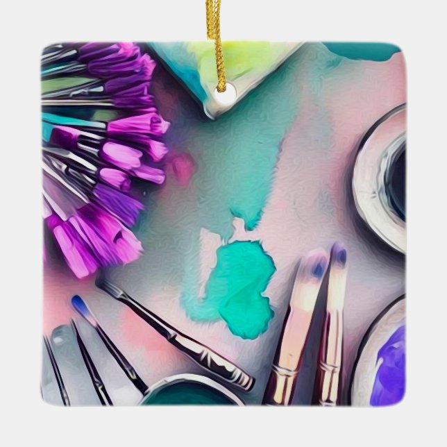 Ornamento De Cerâmica Artista de Aquarelas Paintbrushes (Frente)