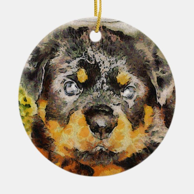 Ornamento De Cerâmica Artístico Rottweiler Puppy Retrato (Frente)