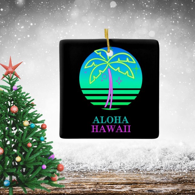 Ornamento De Cerâmica Artsy Blue Hawaiian brilhante colorido (Celebrate Christmas with a Hawaiian tropical twist!)