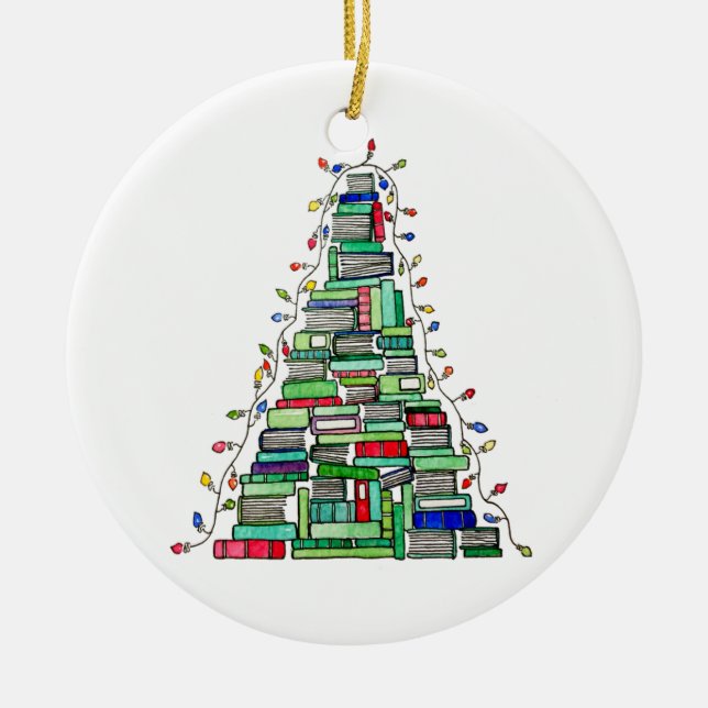 Ornamento De Cerâmica Árvore 2017 do livro de Natal (Frente)