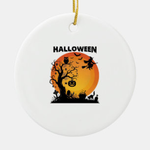Ornamento De Cerâmica Árvore Assustadora de Halloween Bruxa Voadora Lua