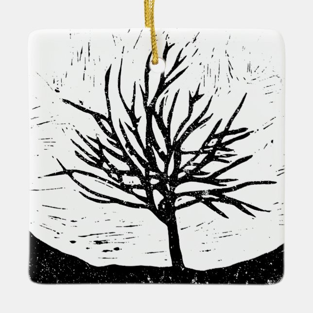 Ornamento De Cerâmica Árvore autóctone Lino Impressão (Frente)