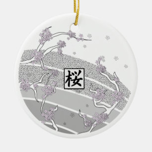 Ornamento De Cerâmica Árvore branca da flor de cerejeira