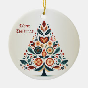 Ornamento De Cerâmica Árvore Colorida de Natal Escandinávia Arte Foliar