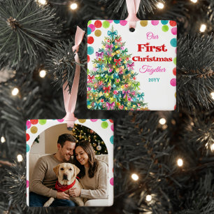 Ornamento De Cerâmica Árvore Colorida Primeiro Natal Juntos Foto