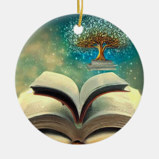 Ornamento De Cerâmica Árvore da pilha de livros e livros abertos