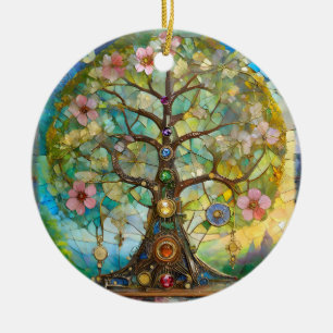 Ornamento De Cerâmica Árvore Da Vida Em Flor Dos 7 Chakras