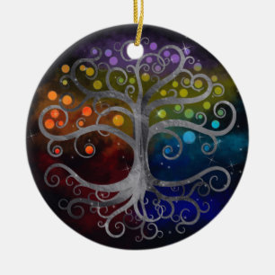 Ornamento De Cerâmica Árvore da vida Silver Swirl