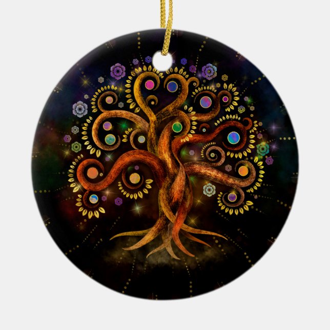 Ornamento De Cerâmica Árvore da Vida - Yggdrasil - Arco-Íris (Frente)