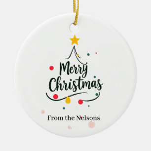 Ornamento De Cerâmica Árvore de abstrato de Natal de Merry Minimalista