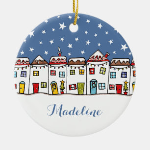 Ornamento De Cerâmica Árvore de Cena de Natal de Mensagem Personalizada