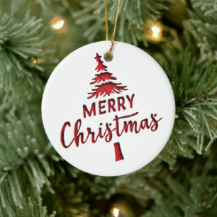 Ornamento De Cerâmica Árvore de "Feliz Natal" com texto em branco deboss