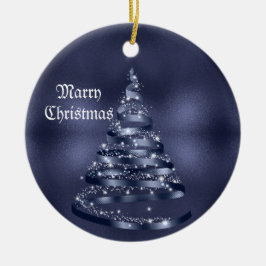 Ornamento De Cerâmica Árvore de Fita Azul Brilhante Celebração de Natal