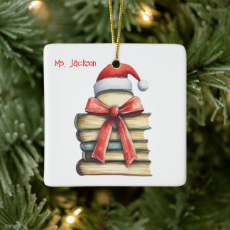 Ornamento De Cerâmica Árvore de Livro de Natal Personalizada-Professor/B