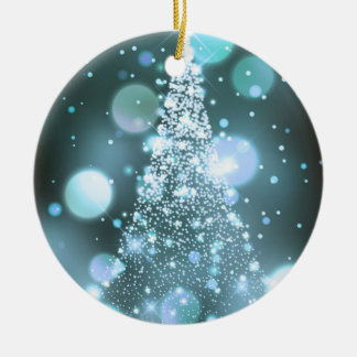 Ornamento De Cerâmica Árvore de Natal Alegre com Bokeh Brilhante