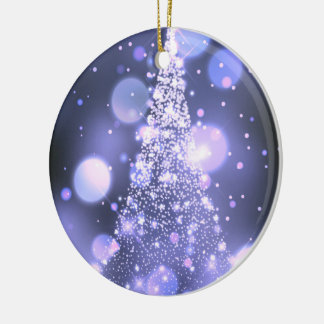 Ornamento De Cerâmica Árvore de Natal Alegre com Bokeh Brilhante
