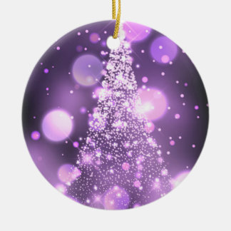 Ornamento De Cerâmica Árvore de Natal Alegre com Bokeh Brilhante