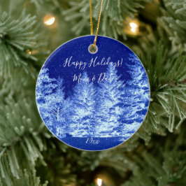 Ornamento De Cerâmica Árvore de Natal Azul Neon