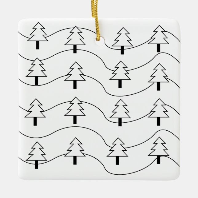 Ornamento De Cerâmica Árvore de Natal Black and White Stripe (Frente)