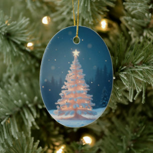 Ornamento De Cerâmica Árvore de Natal Branca Brilhante
