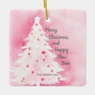 Ornamento De Cerâmica Árvore de Natal Branca Rosa
