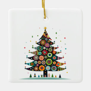 Ornamento De Cerâmica Árvore de Natal Caprichosa e Divertida, Cores Vibr