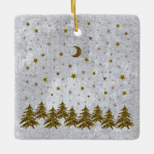 Ornamento De Cerâmica Árvore de Natal cintilante, estrelas em papel abst
