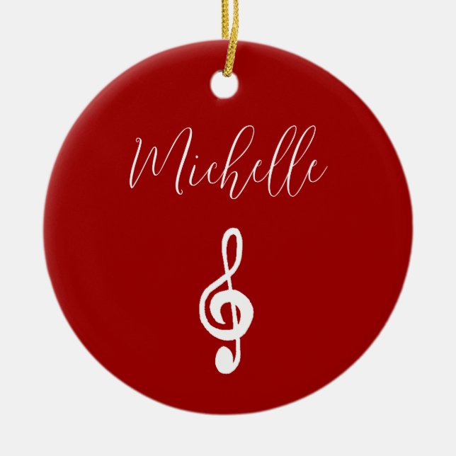Ornamento De Cerâmica Árvore de Natal Clef Musical Vermelho (Frente)