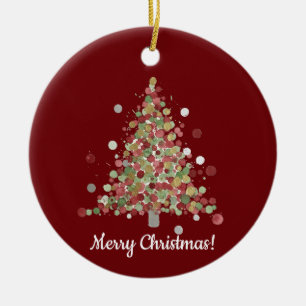 Ornamento De Cerâmica Árvore de Natal com Bolinhas de Natal em Aquarela