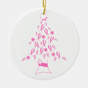 Ornamento De Cerâmica Árvore de Natal com cancro da mama das fitas