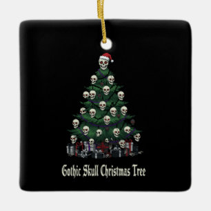 Ornamento De Cerâmica Árvore de Natal com Caveira Gótica Alternativa A