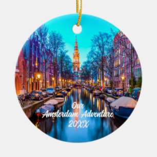 Ornamento De Cerâmica Árvore de Natal com Foto de Viagem Personalizada