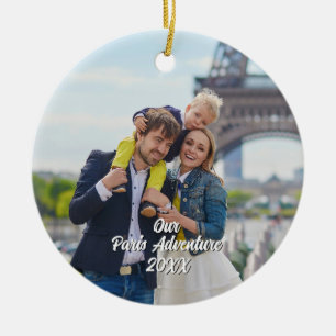 Ornamento De Cerâmica Árvore de Natal com Foto Personalizada de Viagem a