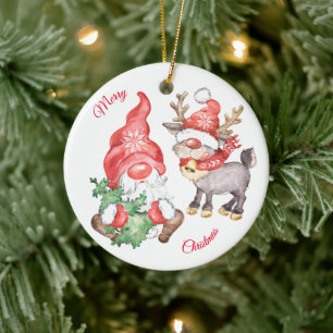 Ornamento De Cerâmica Árvore de Natal com Gnome e Reindeer