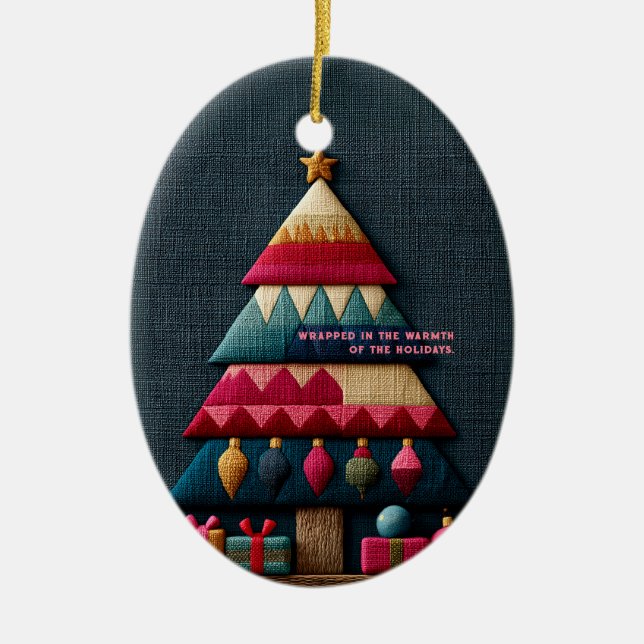 Ornamento De Cerâmica Árvore de Natal com Textura de Tecido Acolchoado (Frente)