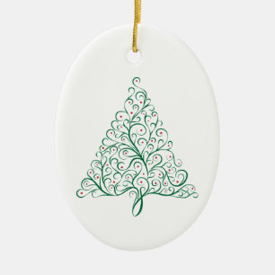 Ornamento De Cerâmica Árvore de Natal da Caligrafia Vermelha e Verde