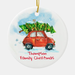 Ornamento De Cerâmica Árvore de Natal da Família Holiday Personalizáv