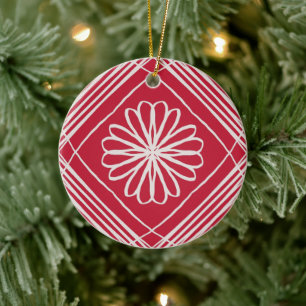 Ornamento De Cerâmica Árvore de Natal da Flor Abstrato de Boho Vermelho