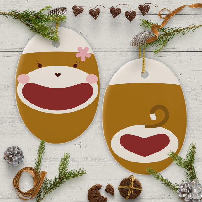 Ornamento De Cerâmica Árvore de Natal da Macaco-Meia (Criador carregado)