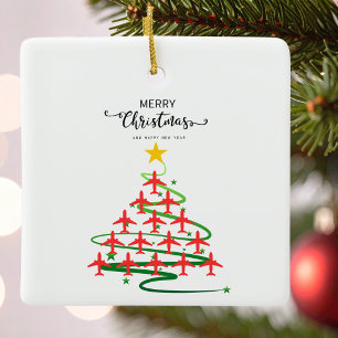 Ornamento De Cerâmica Árvore de Natal de Avião & Foto Simples Aviação