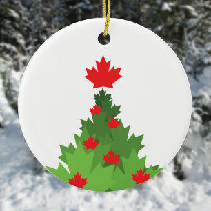 Ornamento De Cerâmica Árvore de Natal de Bandeira Canadense feliz