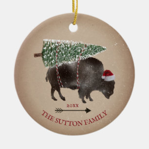 Ornamento De Cerâmica Árvore de Natal de Buffalo Bison Papais noeis Set