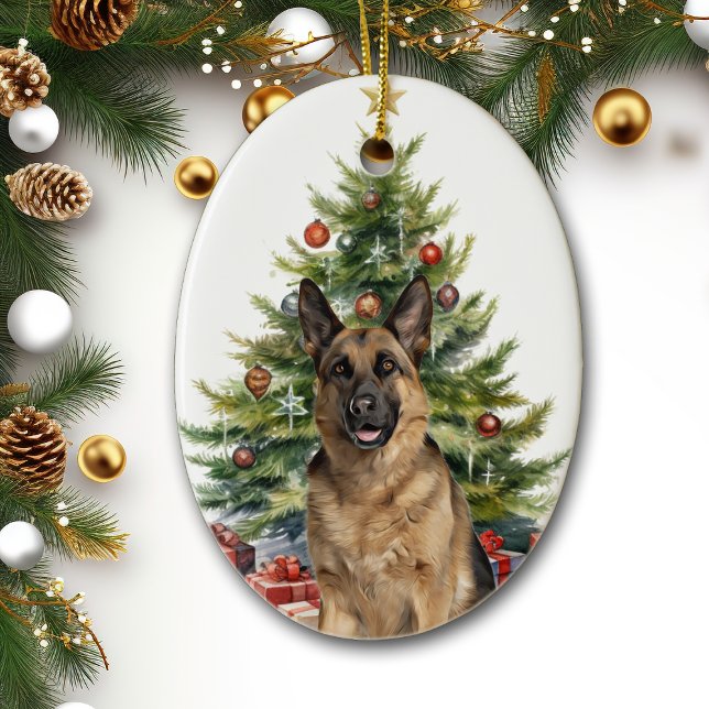 Ornamento De Cerâmica Árvore de Natal de Cão german shepherd (Criador carregado)